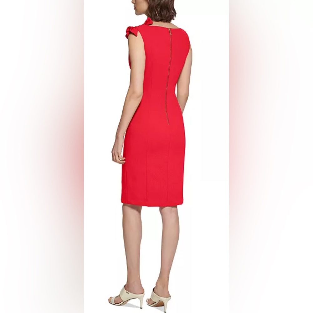 NWT Calvin Klein Women's Boat-Neck Sheath W/Shoulder Bow Dress - Size 6 - Picture 3 of 11
